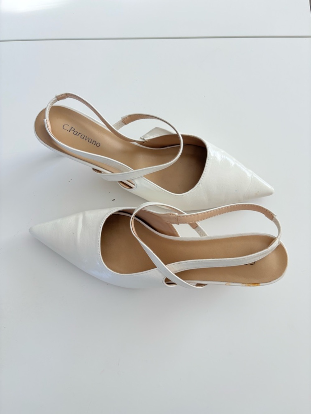 C. Paravano Slingback Kitten Heels White Pointed Toe